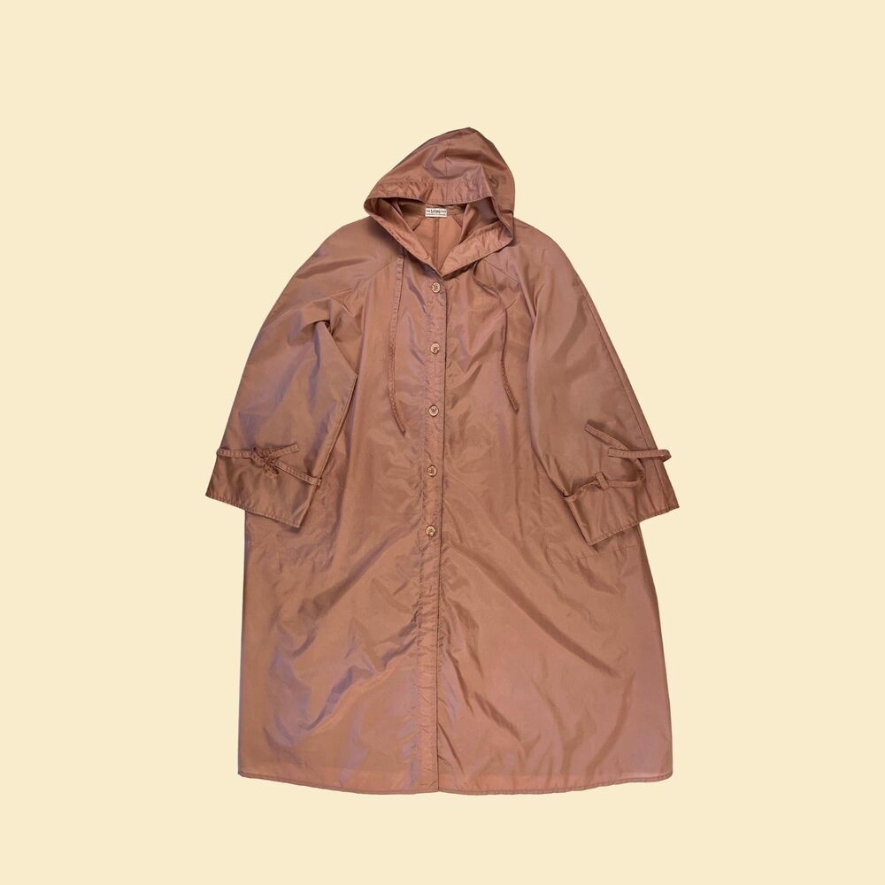 1970s nylon trench coat by The Totes Coat, pink lightweight hooded womens jacket